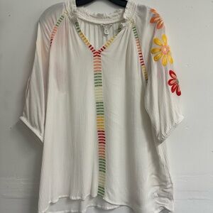 Cato White Blouse with Colorful Floral Accents